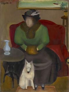 Woman in Fur with Dog, 1925, oil on board, 51.5 x 38.5 cm, Signed and dated top left: E.Schöttli 25