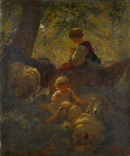 Children with sheep, 1860, oil on canvas, 65 x 54 cm, signed lower left: RKoller [R and K ligated],