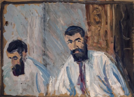 Double portrait of a bearded man in a white shirt, oil on cardboard, 34.5 x 47.5 cm, Ernst Schiess,