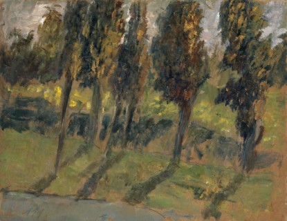 Autumn trees on stream, oil on cardboard, 27 x 34.5 cm, Ernst Schiess, Basel 1872–1919 Valencia