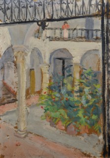 Arcade courtyard of a spanish house, oil on board, 36 x 25.5 cm, Ernst Schiess, Basel 1872–1919