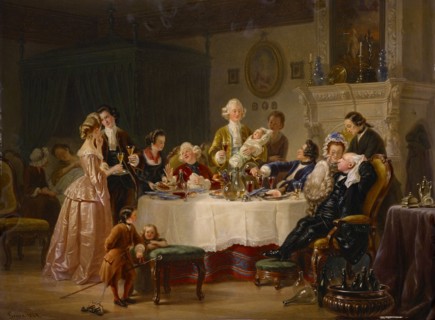 The baptism festival, 1864, oil on panel, 34 x 45 cm, signed and dated lower left: Geÿer., 1864th,