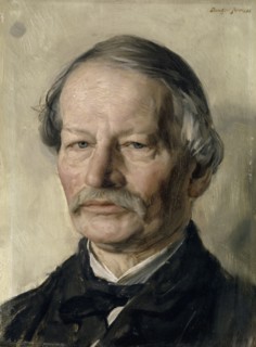 Portrait of the poet Gustav Freytag, 1886, oil on mahogany wood, 41.5 x 31 cm, signed and dated