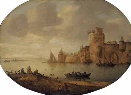 Sea bay with old fortress, around 1650/60, oil on oak, 49 x 67.5 cm, Frans de Hulst, Haarlem um