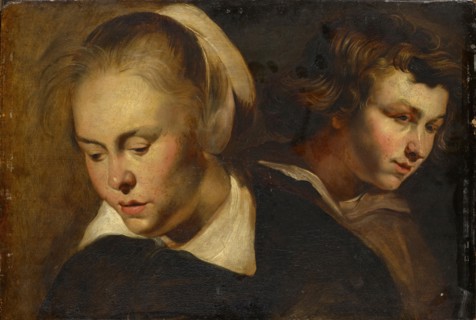 Study Heads of a Girl and a Boy, Oil on Oak, 36.5 x 52.5 cm, Unmarked, Jacob Jordaens (1), (Art /