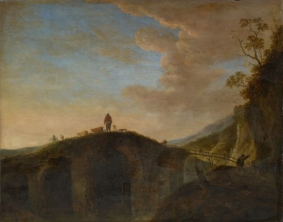 Old stone bridge, oil on oak wood, 42 x 53 cm, Signed in the lower left corner: P De bre ... [rest