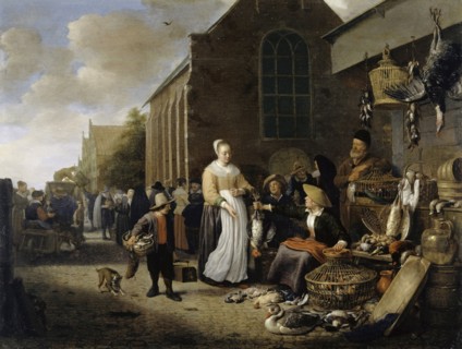 Poultry market in Rotterdam, oil on oak, 49.5 x 65 cm, Not specified, Hendrick Martensz. Sorgh,