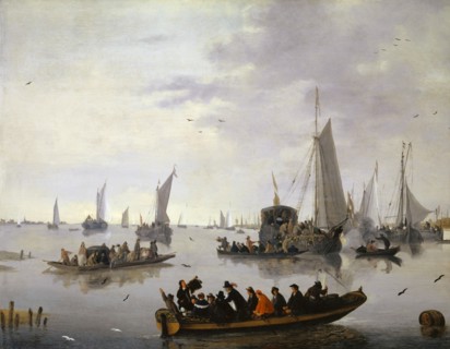 Festive reception of a state yacht, oil on oak, 53.5 x 68.5 cm, Not marked, Hendrick de Meyer,
