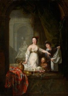 Lady in the bath with cupid boys, oil on panel, 38 x 34.5 cm, unsigned, Robert Tournières, Caen