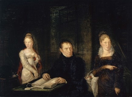 Portrait of the family of Joseph Affolter, 1816, oil on fir wood, 43.5 x 58 cm, unsigned, Josef