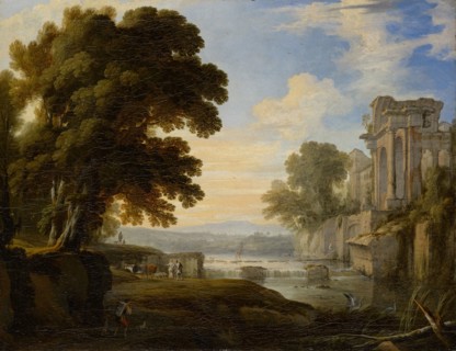 Riverside with ancient ruins, oil on canvas, 68 x 88.5 cm, not specified, Pierre Patel d. Ä.,