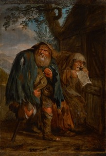A pair of beggars, oil on oak wood, 45 x 31.5 cm, monogrammed lower right along the lower edge of