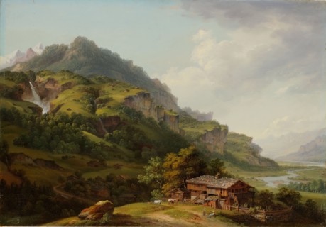 The Oberhaslital, 1769, oil on lime wood, 26 x 37 cm, On the back of the panel: La Vallée Oberhasli