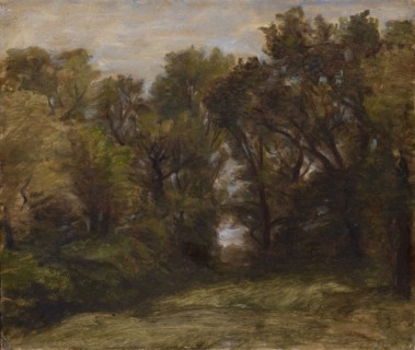 Forest edge with view, oil on board, 26 x 30.5 cm, not marked, Barthélemy Menn, Genf 1815–1893 Genf