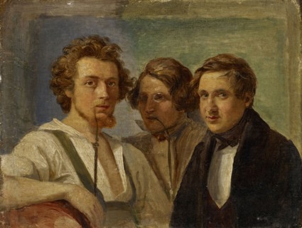 Selfportrait with friends (Marinemaler Weiss and Joseph Fay), c. 1834, oil on canvas on lime wood,