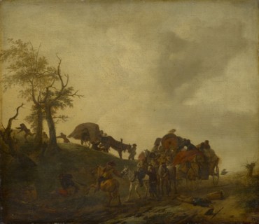 The robbery, around 1643, oil on oak, 36.3 x 41.4 cm, monogrammed in the lower right corner: PHILS