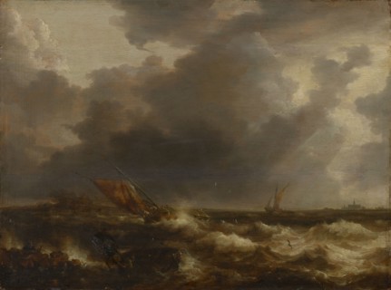 Stormy Sea, oil on oak, 39.5 x 52 cm, monogrammed on the rock bottom left: B • P, Bonaventura