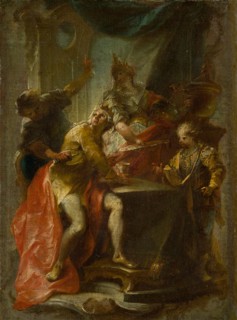 The murder of St., King Edward the Martyr, oil on canvas, mounted on plywood, 29 x 21 cm, unmarked,