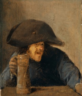 Farmer with two-master and pitcher, 1630s, oil on oak, 14.8 x 12.1 cm, unsigned, Adriaen Brouwer,