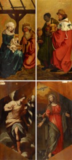 The Adoration of the Kings (inside, left: The oldest king before the Holy Family, right: Two