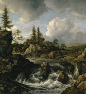 Landscape with Waterfall, 1660s, oil on canvas, 109.8 x 102.4 cm, Signed center lower left (in