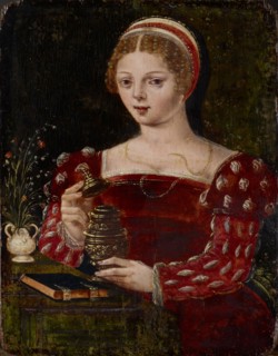 The hl., Maria Magdalena as an elbow piece, oil on oak wood, 21 x 16.5 cm, unmarked, Jan Sanders