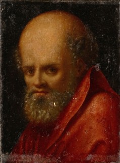 St. Peter or Paul (?), Oil on parchment, mounted on wood, 18 x 13.5 cm, unsigned, Deutscher