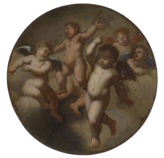 Putti in clouds, oil on copper, diameter: 9 cm, unsigned, Italienischer Meister, 18. Jh.