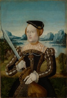 Portrait of a woman as Judith (?), Oil on paper, relined with canvas and mounted on modern wood