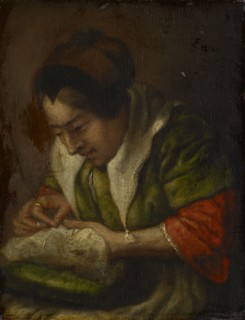 Sewing Woman, Oil on Wood, 20.5 x 16.5 cm, Unmarked, Jan Steen, (Nachahmer / imitator), Leiden