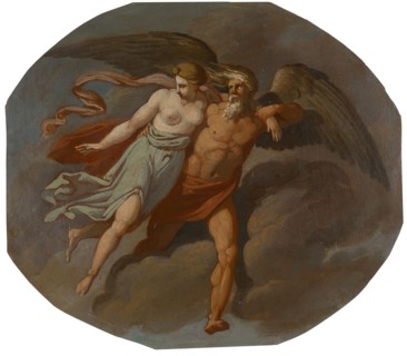 Allegory of the time, abducting the truth (or beauty?), Oil on paper, 21 x 24 cm, unmarked,
