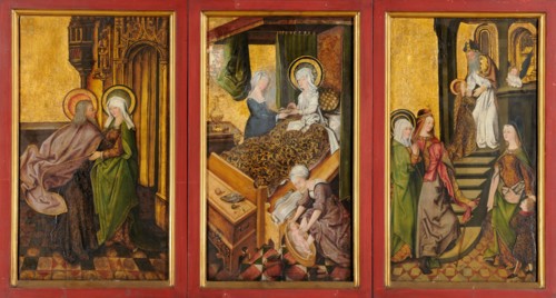 Joachim and Anna at the Golden Gate, Birth of Mary, Tempelgang Mariens, 1503, Mixed media on fir