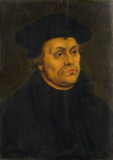 Portrait of Martin Luther, oil on panel, 49 x 34 cm, inscribed on the top right in black with a