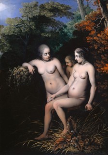 Nymphs at the edge of the forest, 1664, oil on oak, 49.5 x 35 cm, monogrammed, signed and dated