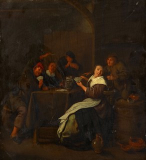 Playing Cards Farmers, 1640-1650, oil on oak, 36.2 x 32.7 cm, signed on the left side of the