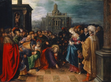 Christ and the Adulteress, 1612, oil on oak, 49 x 66 cm, signed and dated lower right on the front