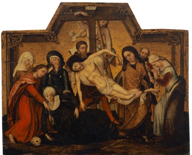 Descent from the Cross, 16th C., oil on oakwood, 40 x 33 cm, unmarked., Crosstitulus: i n r i,