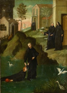 The hl., Maurus saves the hl., Placidus from the water, mixed media on canvas, 37.2 x 26.9 cm,