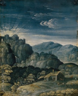 Landscape at sunrise, oil on copper, 18 x 14.6 cm, unsigned, Matthäus Merian d. Ä., (?), Basel