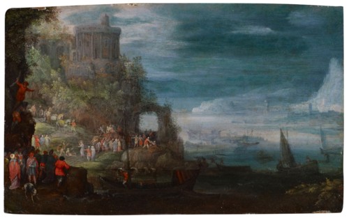 Seascape with Healing of the Possessed, Oil on Copper, 11.5 x 19 cm, Unmarked, Jan Brueghel d. Ä.,