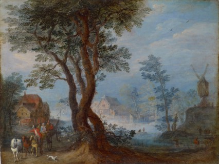 Village landscape with staffage, oil on copper, 14.5 x 19.5 cm, unsigned, Jan Brueghel d. Ä.,