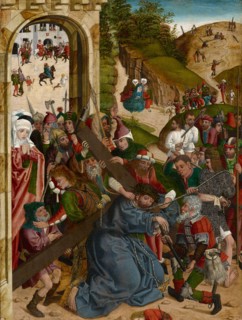 The Carrying of the Cross (Front), Remains of tendrils (back), c. 1480, mixed media on fir wood, 60