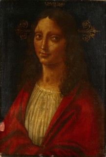 Christ in half figure, oil on handkerchief, relined and mounted on wood, 46.5 x 32.5 cm, unmarked,