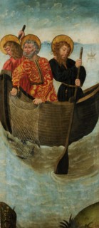 The wonderful fish train of the Apostles Peter, James and John, c. 1460, mixed media on wood, 114 x