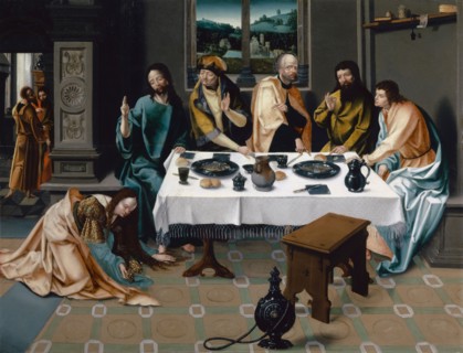 Christ in the house of Simon, 1530, oil on oak, 71.8 x 93.9 cm, dating on the pillar base left: