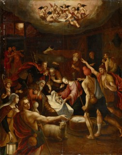 The Adoration of the Shepherds, Oil on Oak, 73 x 58 cm, Unmarked, Aegidius Sadeler II, (Art / style