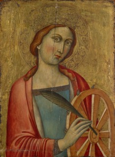 St. Catherine, mixed media on wood, 50.6 x 37.7 cm, unsigned, Sienesischer Meister, 14. Jh., (?)