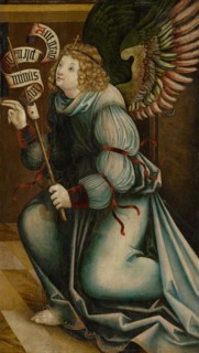 The Angel of the Annunciation to Mary, c. 1510, mixed media on fir wood, 86.5 x 50 cm, unsigned.,