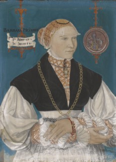 Portrait of Barbara Meyer zum Pfeil, the wife of Hans Rispach, 1552, tempera on paper, mounted on