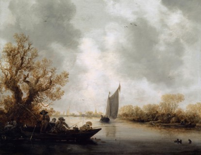 River landscape with anglers, 1635, oil on oak, 36.8 x 47.4 cm, monogrammed and dated lower left: